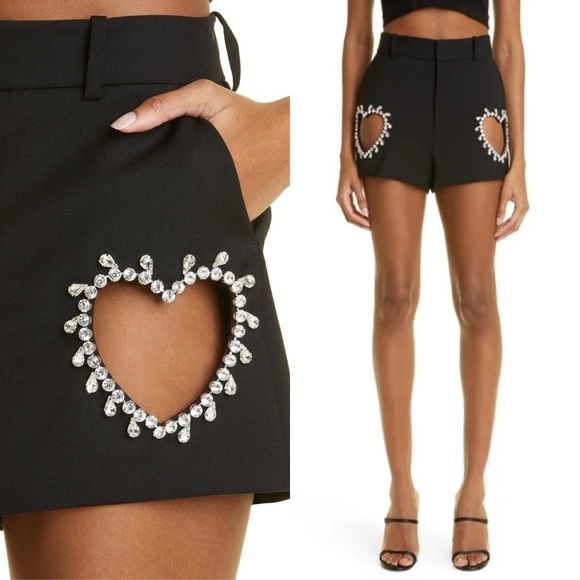 AREA Crystal Heart Cutout Short in Black Sz 0 XS - Picture 1 of 15